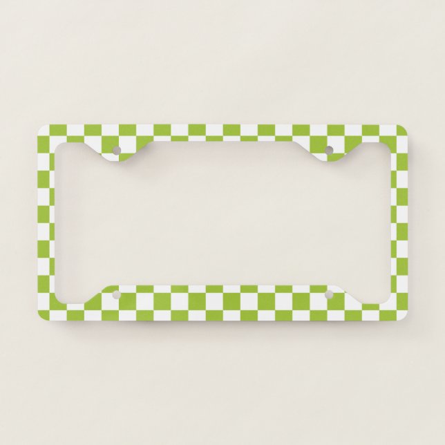 Checkered Apple Green and White License Plate Frame (Front)