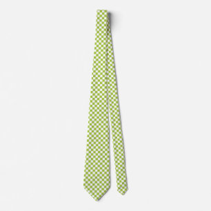 Checkered Apple Green and White Neck Tie