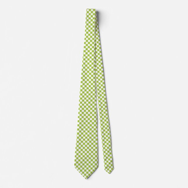Checkered Apple Green and White Neck Tie (Front)