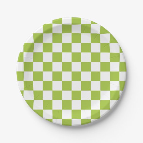 Checkered Apple Green and White Paper Plates