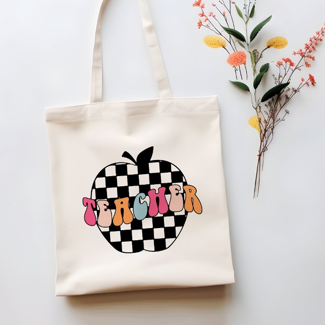 Checkered Apple Teacher Tote Bag (Creator Uploaded)