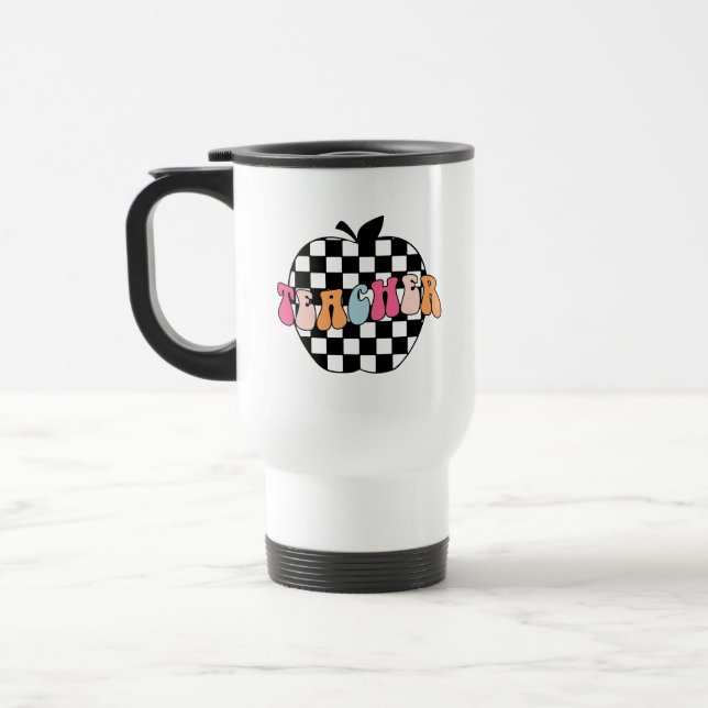 Checkered Apple Teacher Travel Mug (Left)