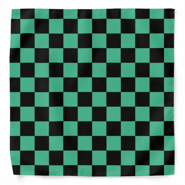 Checkered Aqua Green and Black Bandana (Front)