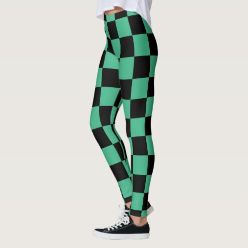 Checkered Aqua Green and Black Leggings