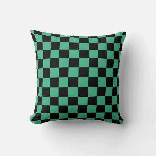 Checkered Aqua Green and Black Throw Pillow