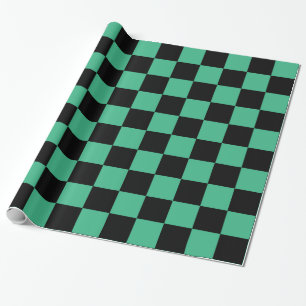 Checkered Aqua Green and Black Wrapping Paper