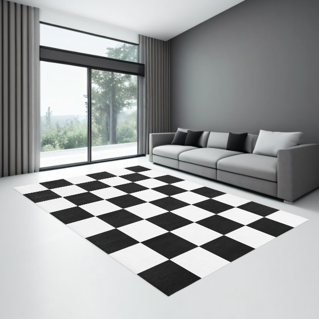 Checkered Area Rug - BIG Black & White Squares (Insitu (Indoor 3))