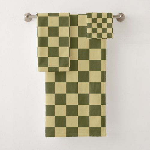 Checkered Army Green and Khaki Bath Towel Set