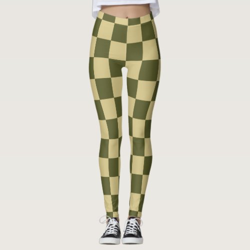 Checkered Army Green and Khaki Leggings