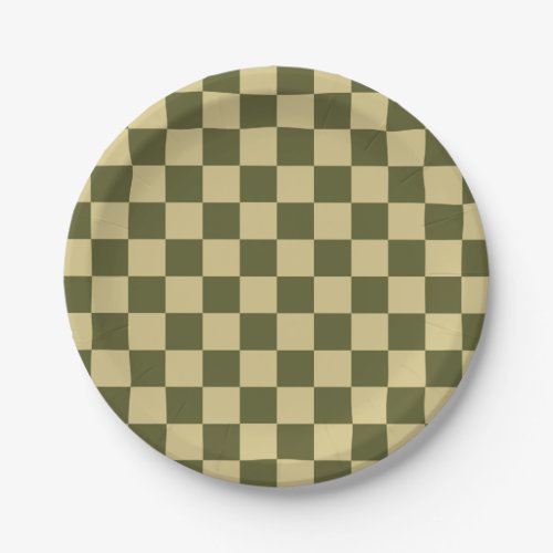 Checkered Army Green and Khaki Paper Plates