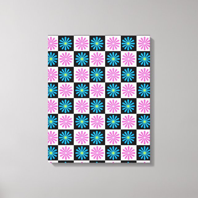 Checkered Aster Pink Blue Floral Abstract  Canvas Print (Front)