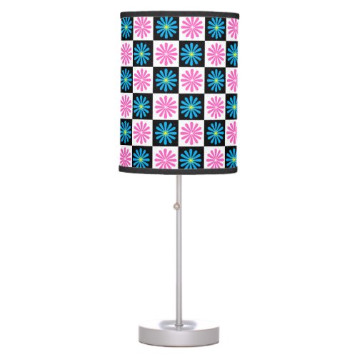 Checkered Aster Pink Blue Floral Abstract  Table Lamp