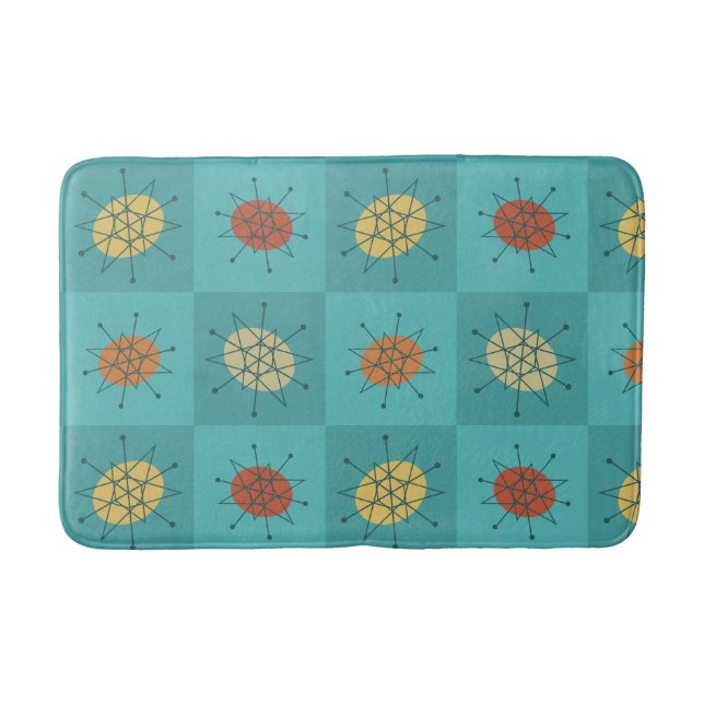 Checkered Atomic Age Turquoise Bath Mat (Front)