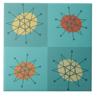 Checkered Atomic Age Turquoise Ceramic Tile