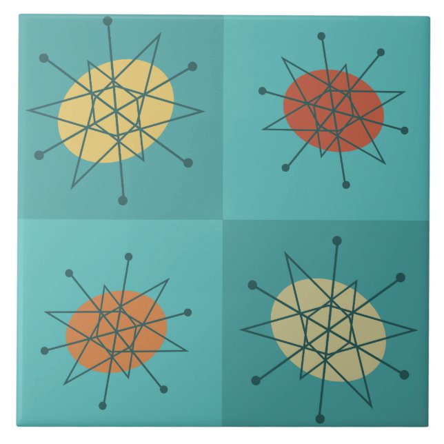 Checkered Atomic Age Turquoise Ceramic Tile (Front)