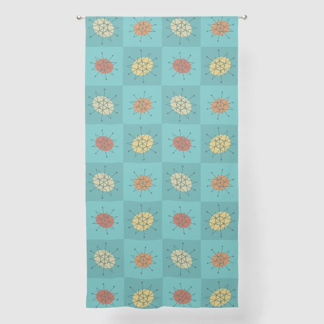 Checkered Atomic Age Turquoise Sheer Curtains (Front)