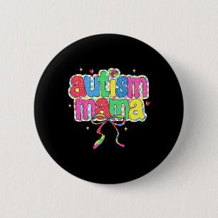 Checkered Autism Mama Coquette Bow Autism Awarenes Button