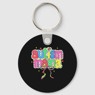 Checkered Autism Mama Coquette Bow Autism Awarenes Keychain