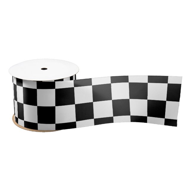 Checkered auto racing flag pattern satin ribbon (Spool)