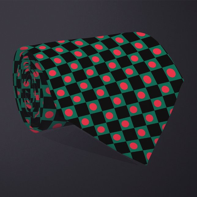 Checkered Bangladesh Flag Pattern  Neck Tie (Creator Uploaded)