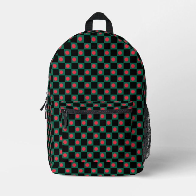 Checkered Bangladesh Flag Pattern  Printed Backpack (Front)