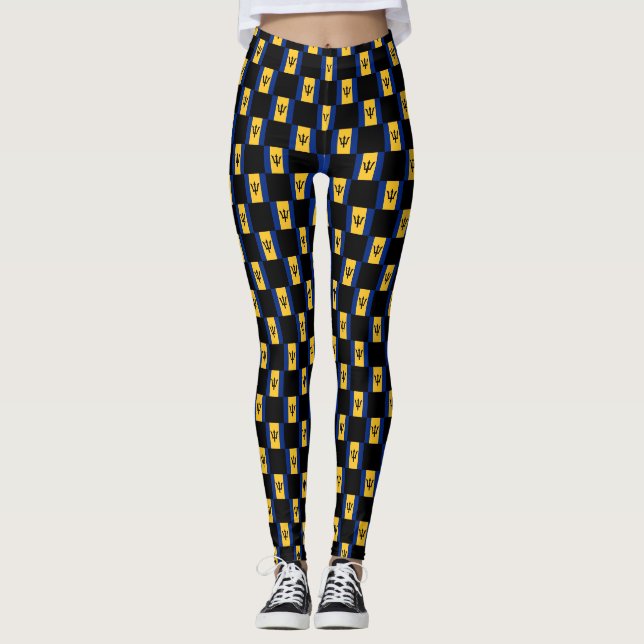 Checkered Barbados Flag Pattern  Leggings (Front)