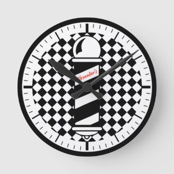 Checkered Barberpole Clock by BarbeeAnne at Zazzle