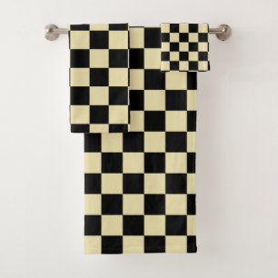 Checkered Beige and Black Bath Towel Set