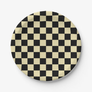 Checkered Beige and Black Paper Plates