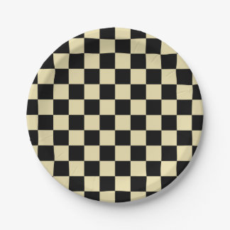 Checkered Beige and Black Paper Plates