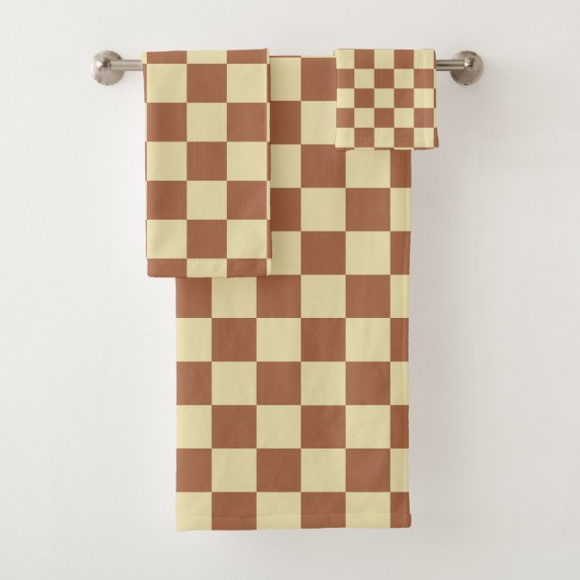 Checkered Beige and Brown Bath Towel Set (Insitu)