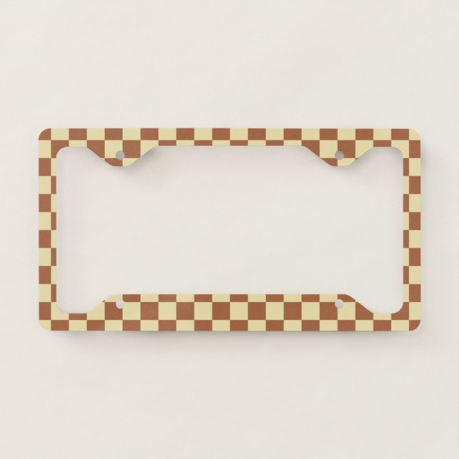 Checkered Beige and Brown License Plate Frame (Front)
