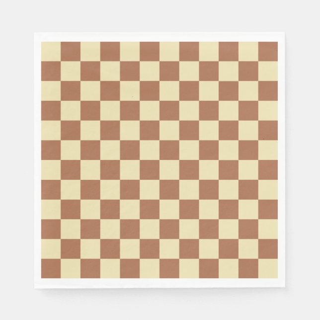 Checkered Beige and Brown Paper Napkins (Front)