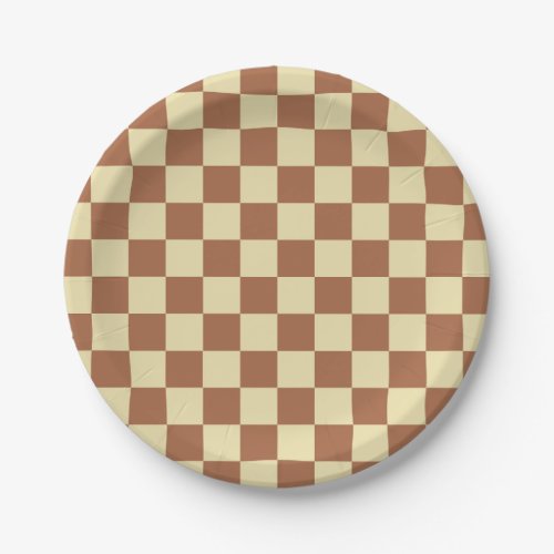 Checkered Beige and Brown Paper Plates