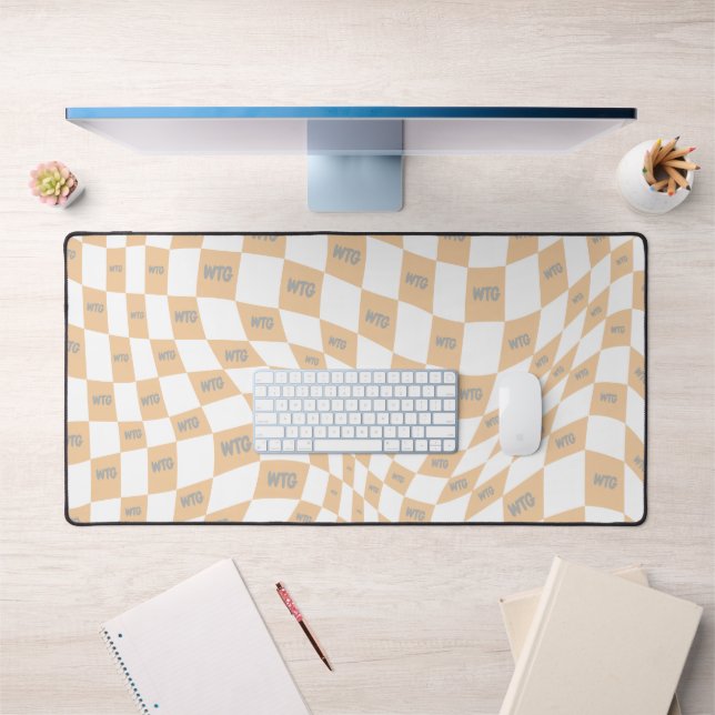 checkered beige and grey modern retro  desk mat (Office 1)