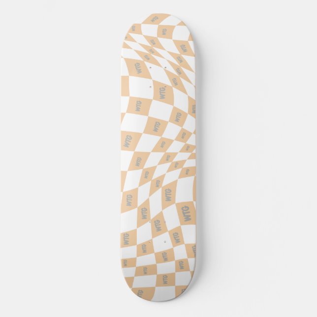 checkered beige and grey modern retro  skateboard (Front)