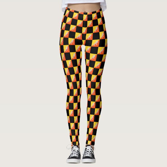 Checkered Bhutan Flag Pattern  Leggings (Front)