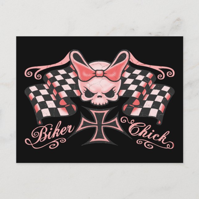 Checkered Biker Chick Postcard (Front)