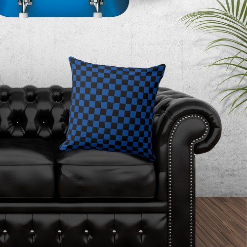 Checkered Black and Blue Throw Pillow