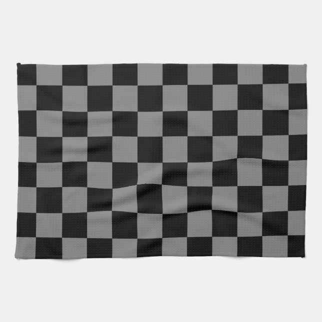 Checkered Black and Charcoal Grey Kitchen Towel (Horizontal)