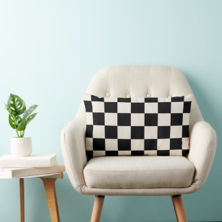 Checkered Black and Cream Lumbar Pillow