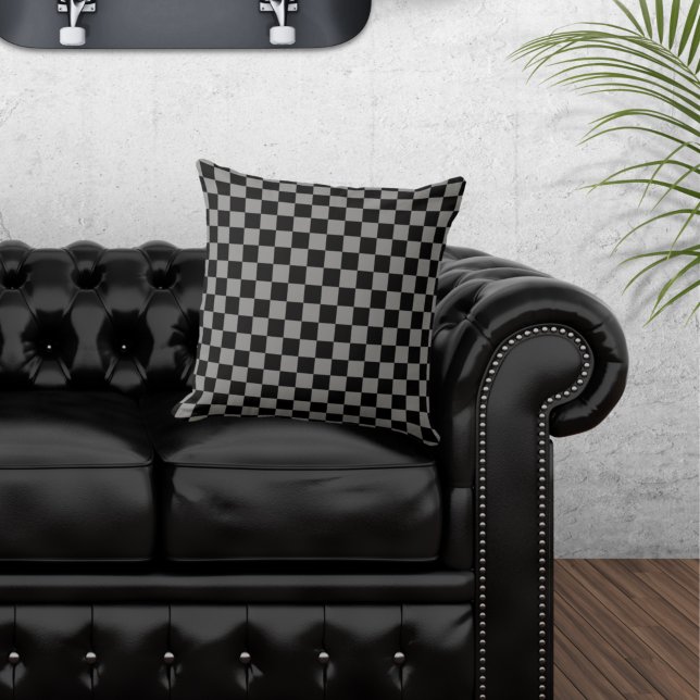 Checkered Black and Gray Throw Pillow (Creator Uploaded)