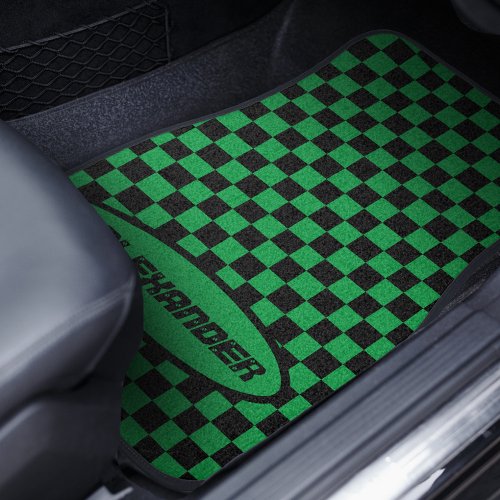 Checkered Black and Green Car Floor Mat