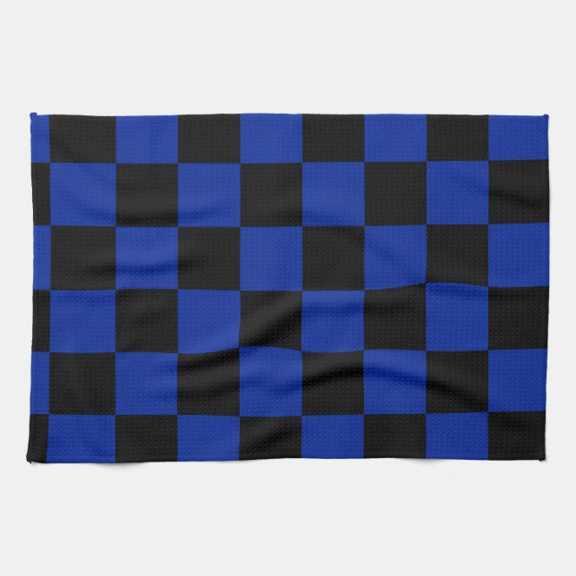 Checkered - Black and Imperial Blue Kitchen Towel (Horizontal)