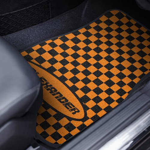 Checkered Black and Orange Car Floor Mat