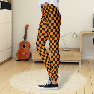 Checkered Black and Orange Leggings