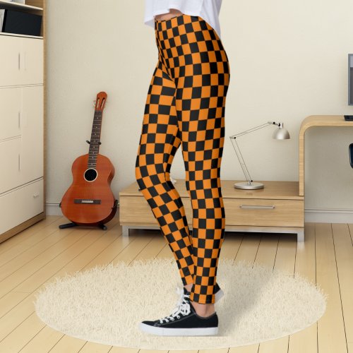 Checkered Black and Orange Leggings