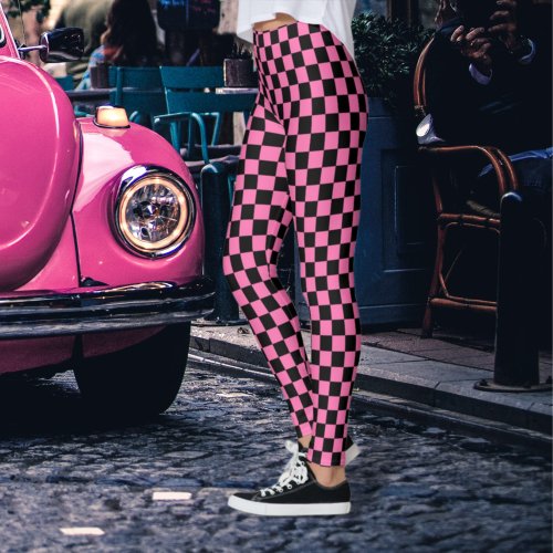 Checkered Black and Pink Leggings