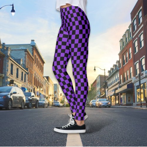 Checkered Black and Purple Leggings