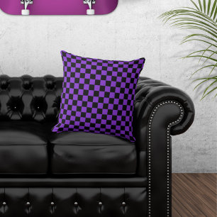 Checkered Black and Purple Throw Pillow